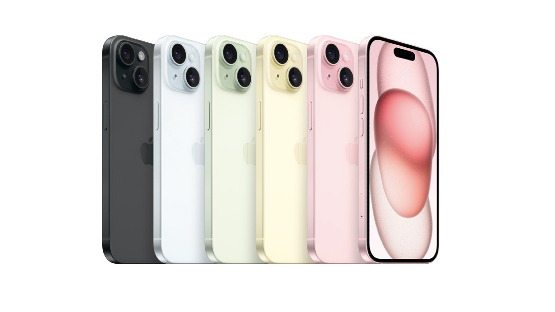 Imagen del iPhone 15 en distintos colores. (Apple)