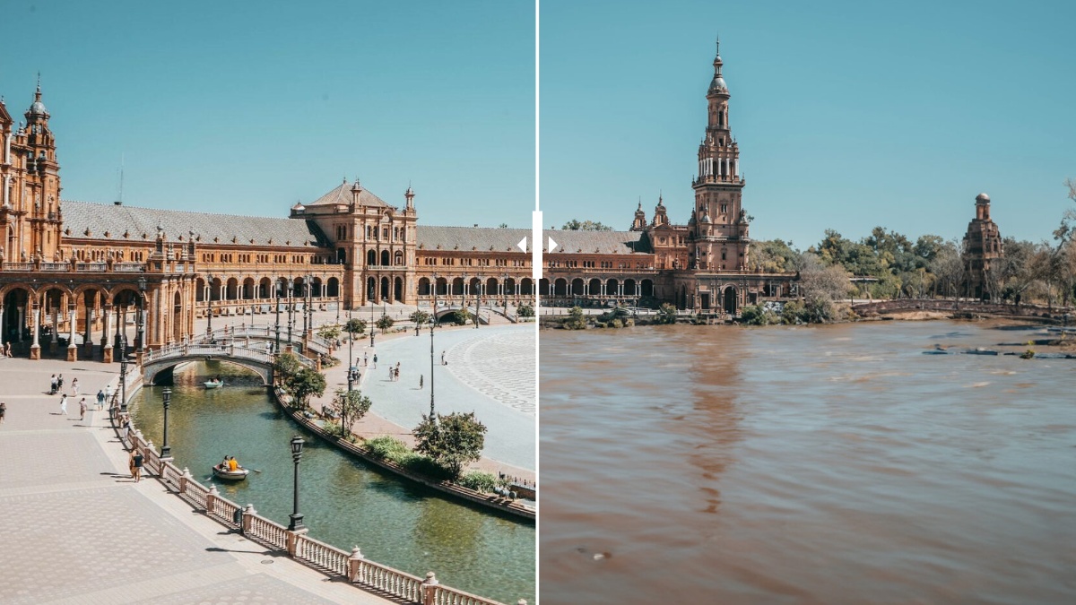 Muestran cómo quedaría la plaza de España de Seviila por el aumento de las temperaturas y del nivel de las aguas