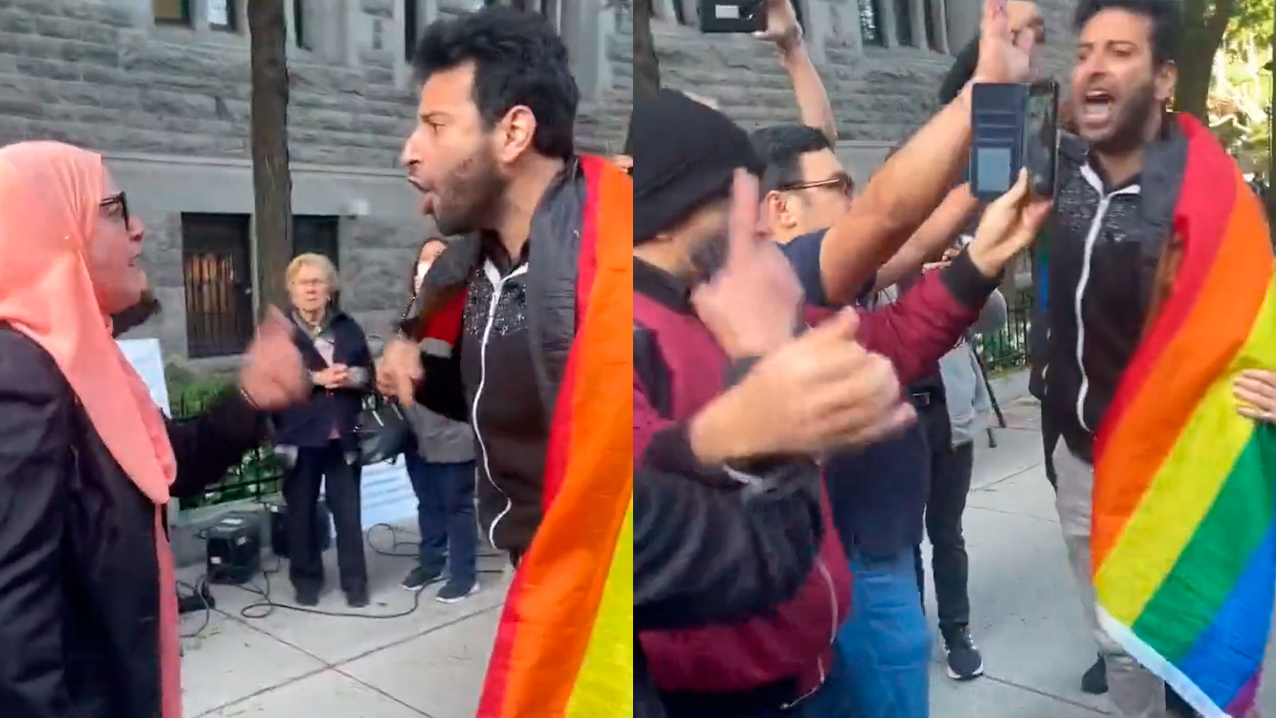 Un hombre gay discute con una mujer musulmana en Quebec