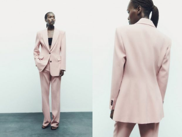 traje chaqueta pantalón rosa Zara
