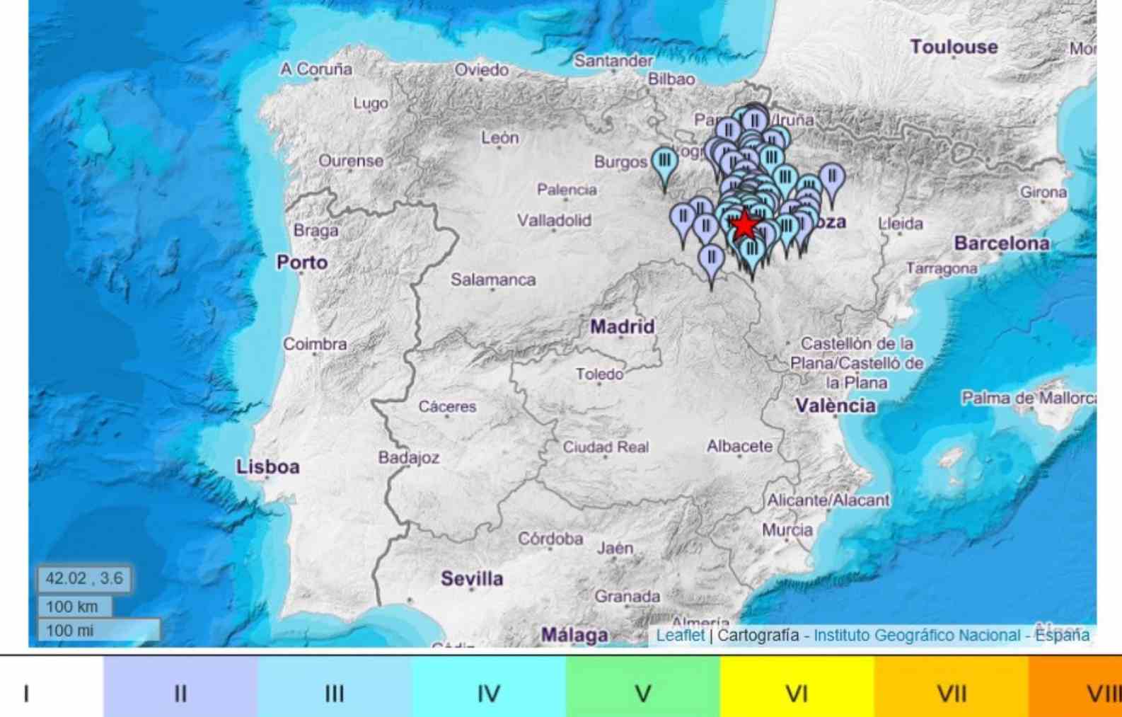 Imagen de los lugares donde se sintió el terremoto con epicentro en Pujurosa (Zaragoza). Imagen de Antonio Aretxabeta.