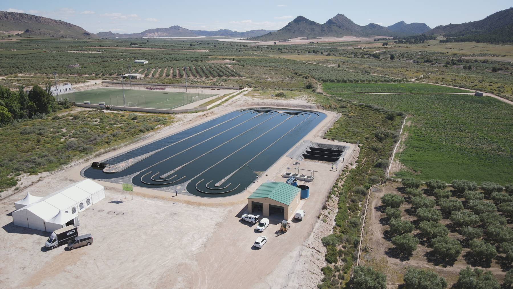 Vista aérea de la EDAR de Agramón (Albacete), que incorpora tecnologías innovadoras para conseguir un tratamiento de aguas residuales pionero y sostenible