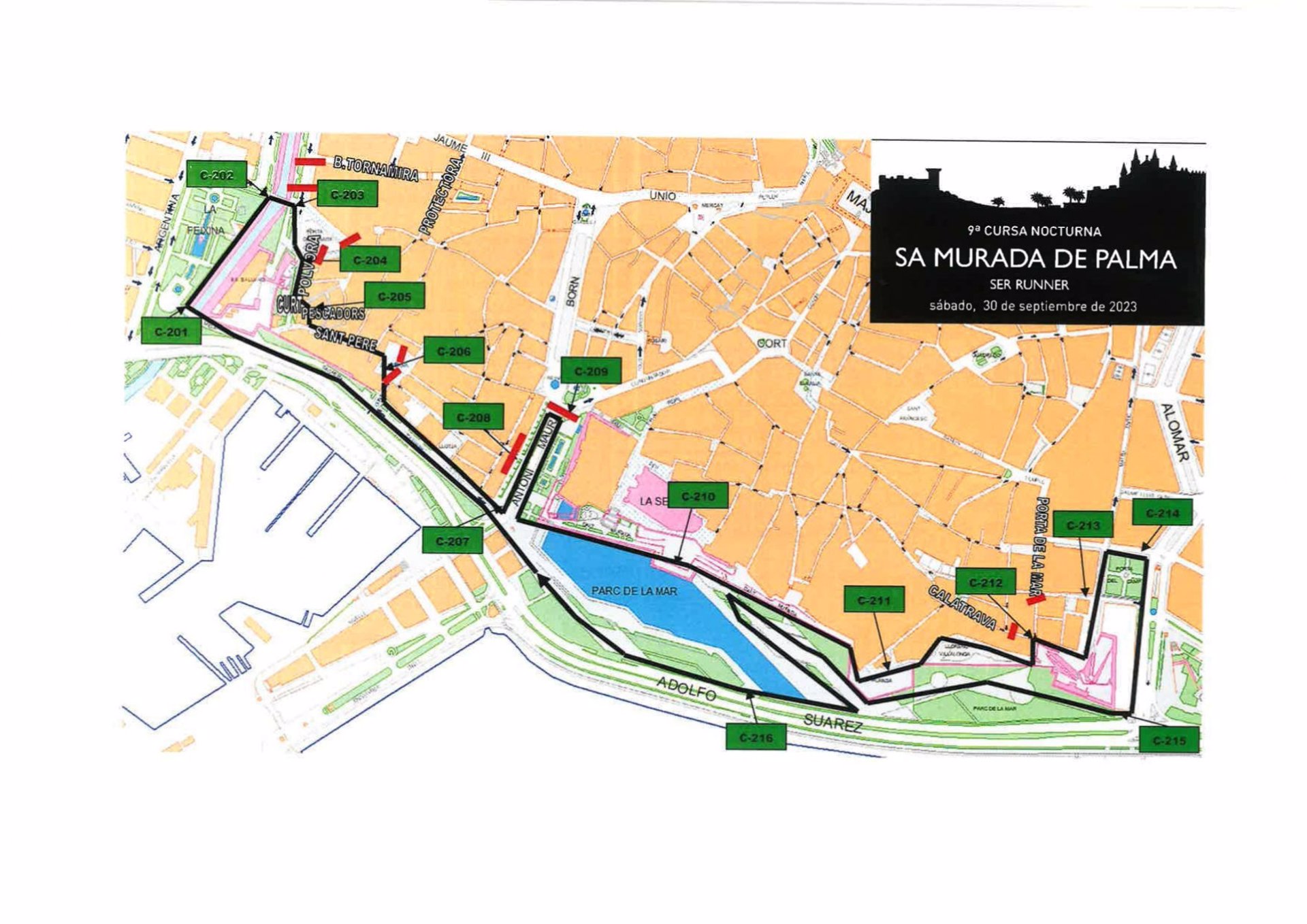 Cortes de tráfico y cierre del parking del Parc de la Mar con motivo de la ‘9º Cursa Nocturna Sa Murada de Palma’.