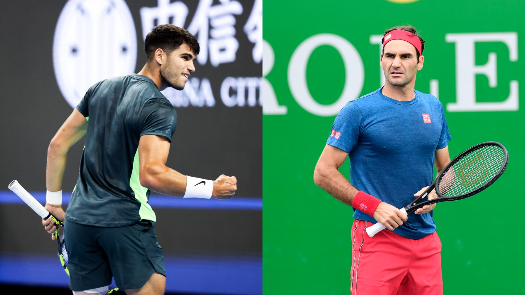 Carlos Alcaraz y Roger Federer. (Getty)