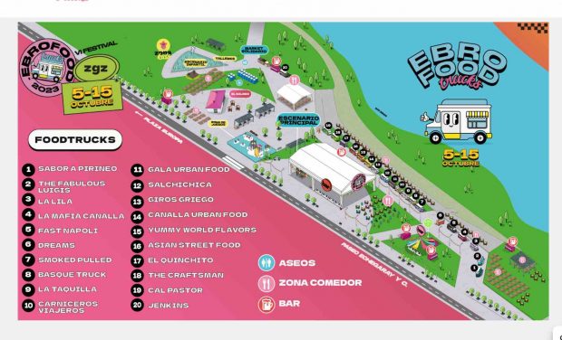Mapa de Ebro Food Trucks ubicado en la rivera del río, en el barrio de San Pablo. 