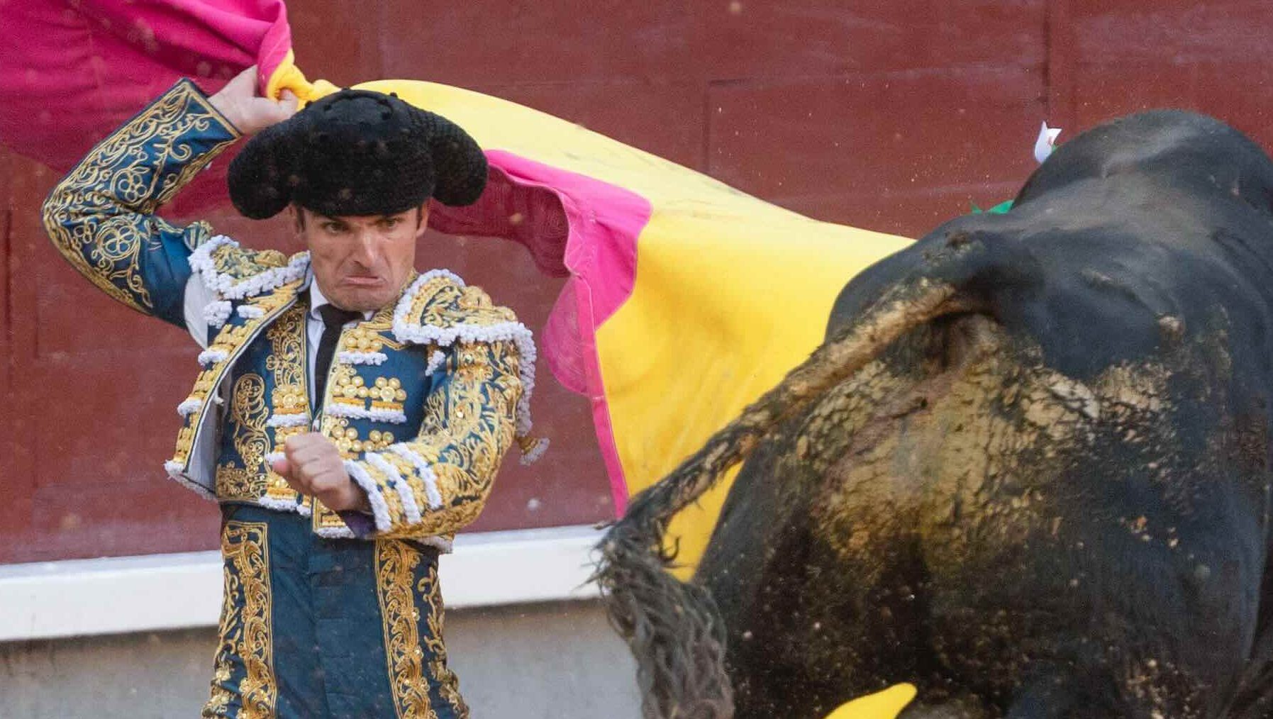 Damián Castaño, recibiendo al toro de rodillas en la quinta corrida de la madrileña Feria de Otoño. (Foto: Efe)