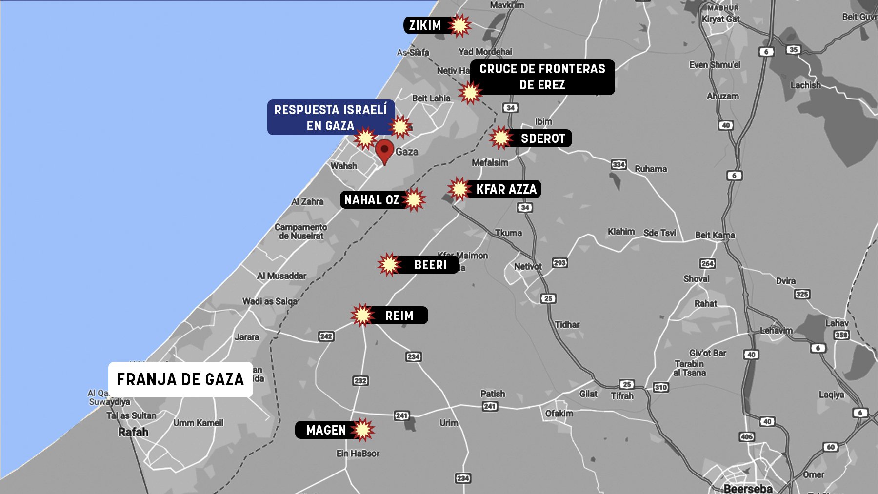 mapa de la franja de Gaza, Israel guerra 2023 hoy