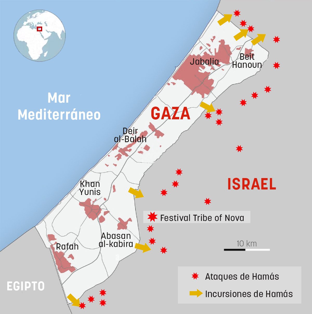 mapa de la Franja de Gaza