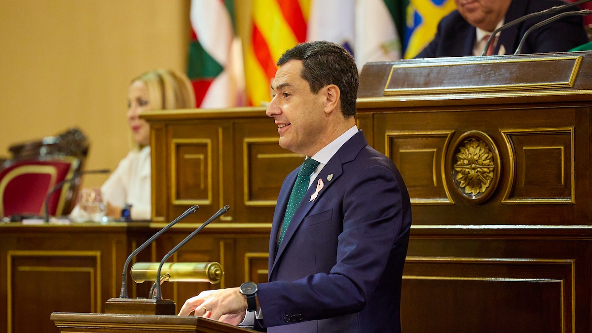 El presidente de la Junta de Andalucía, Juanma Moreno, interviene en el Senado.