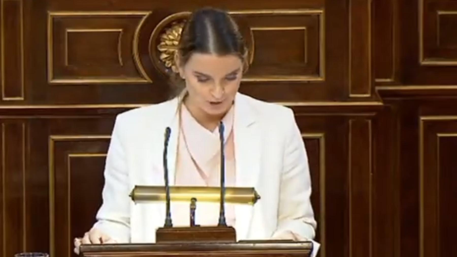 La presidenta del Govern balear, Marga Prohens, durante su intervención en el Senado.