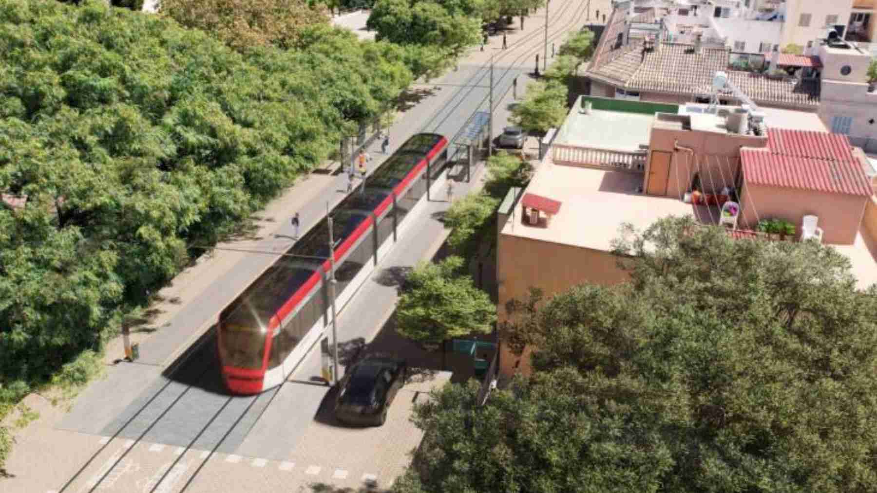 Imagen virtual del paso del futuro tranvía por las calles de Palma.