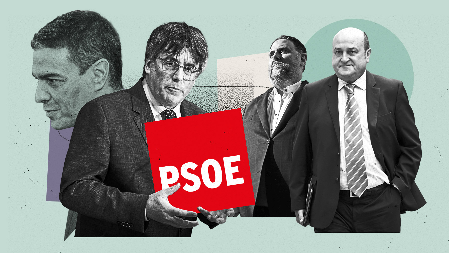 Pedro Sánchez, Carles Puigdemont, Oriol Junqueras y Andoni Ortuzar