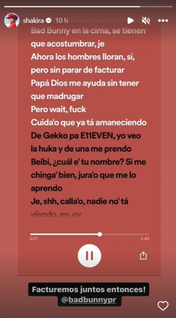 Shakira en Instagram stories.