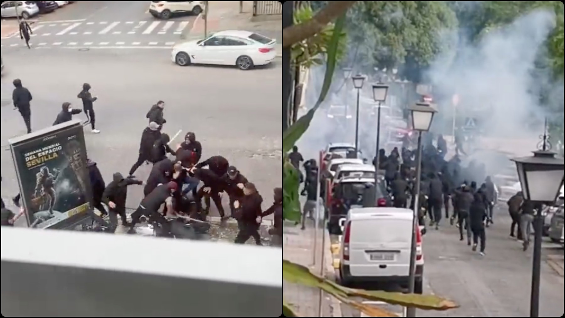 Brutal pelea entre ultras de Betis y Osasuna.