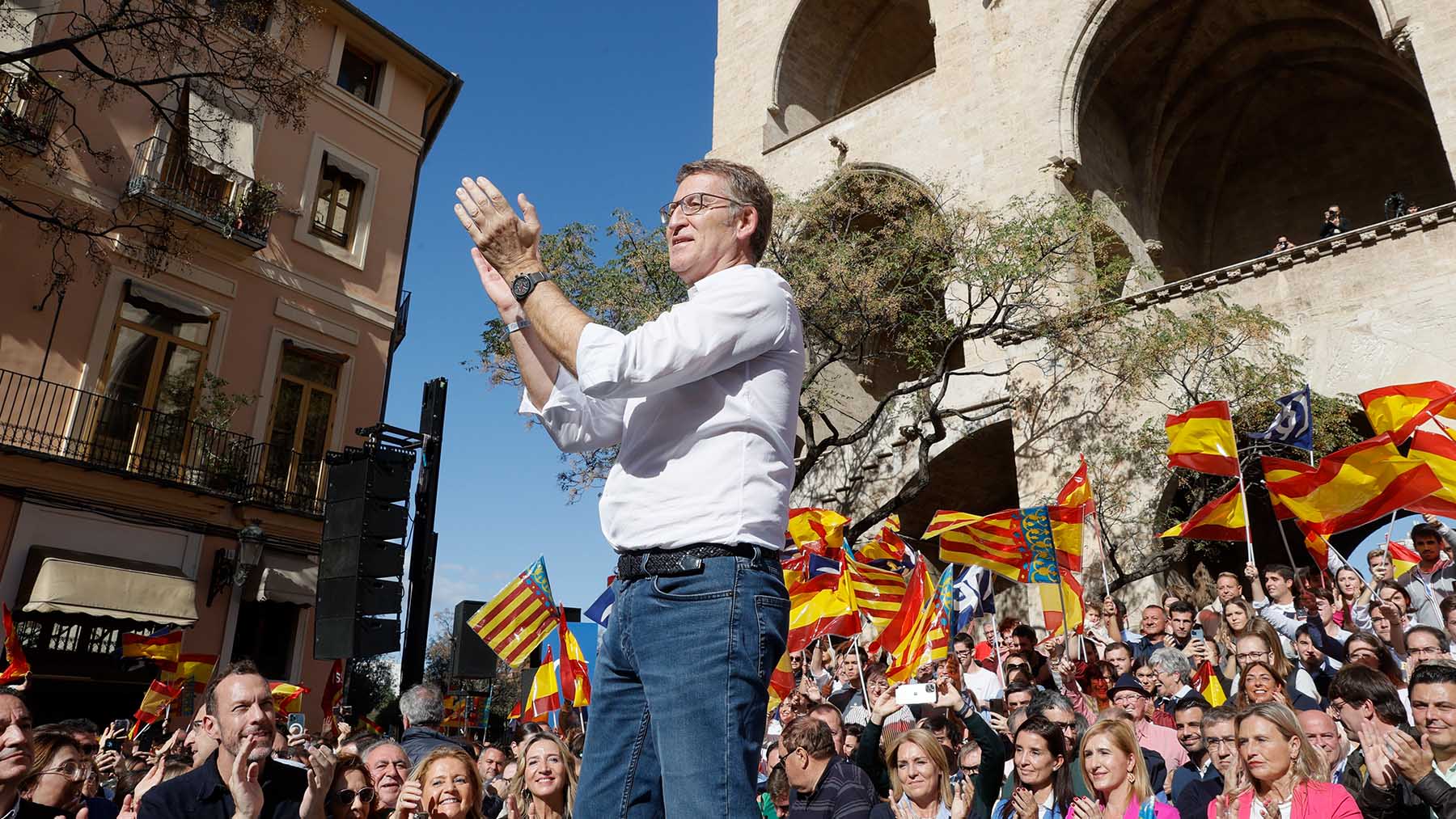 Alberto Núñez Feijóo en un reciente acto del PP en Valencia.