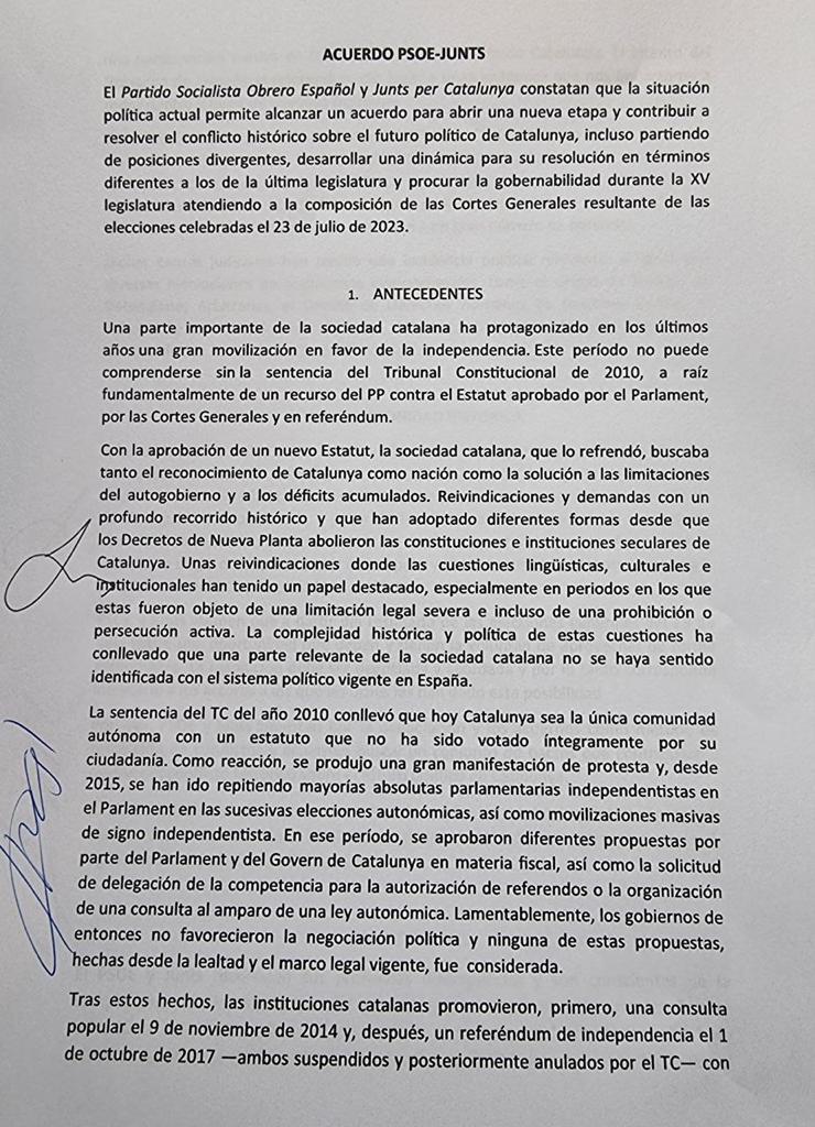 Texto pacto Sánchez Puigdemont