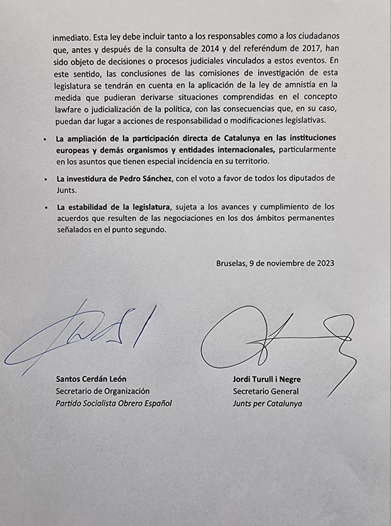 Estos son los puntos clave del acuerdo de investidura entre el PSOE y Junts