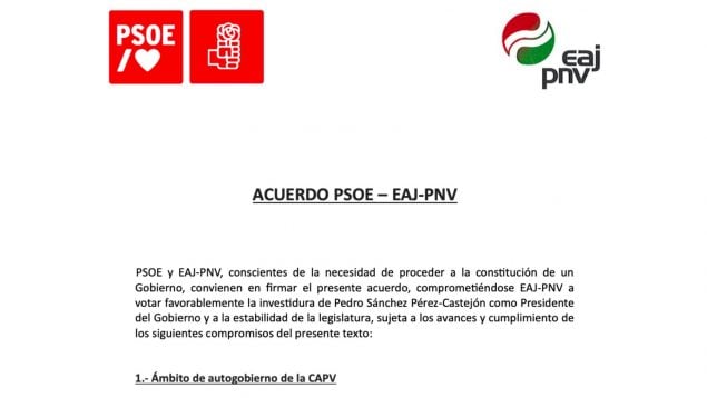 Acuerdo PSOE PNV, pacto de investidura