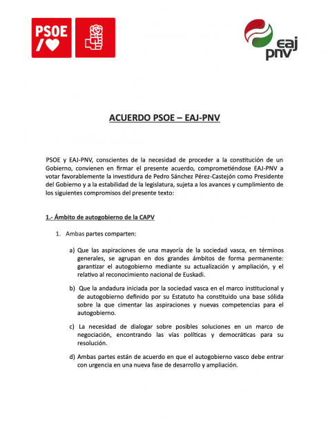 Este Es El Documento Con El Acuerdo Entre El PSOE Y El PNV: Seguridad ...