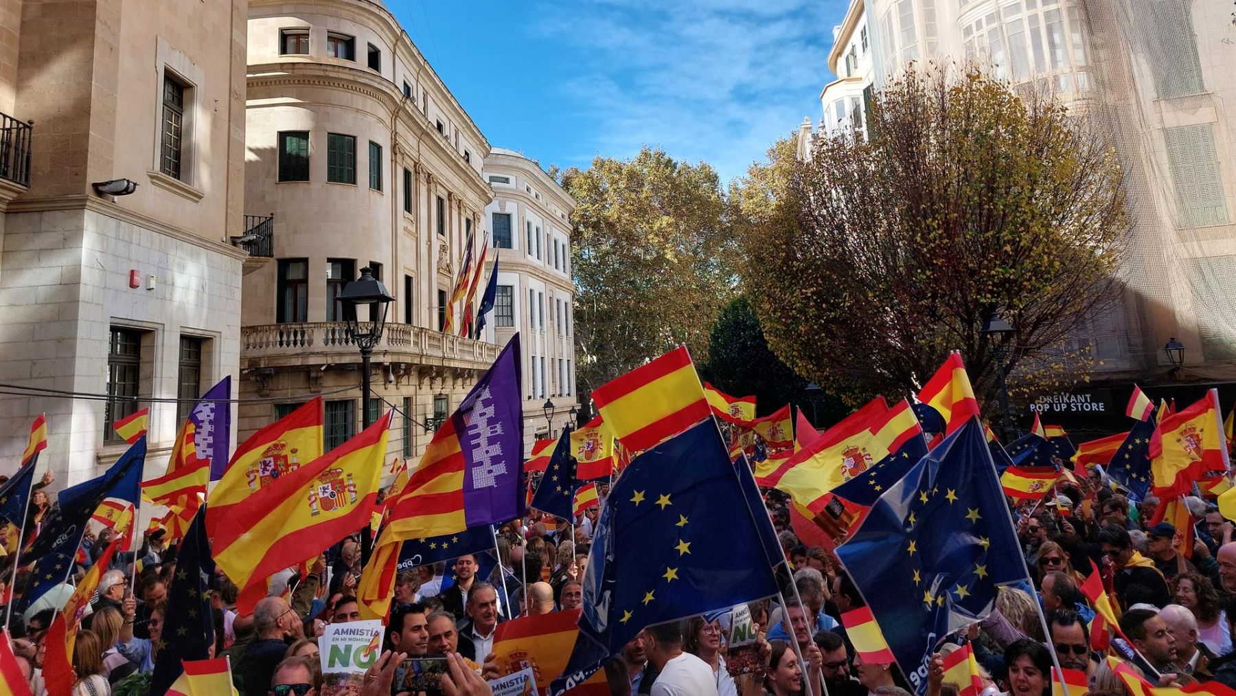 Concentración contra Sánchez y la amnistía celebrada este domingo en Palma. (EP)