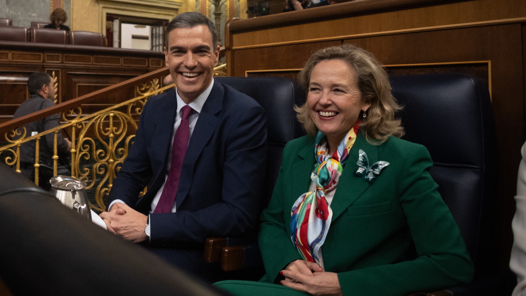 Pedro Sánchez y Nadia Calviño en el Congreso de los Diputados (Foto: Ep)