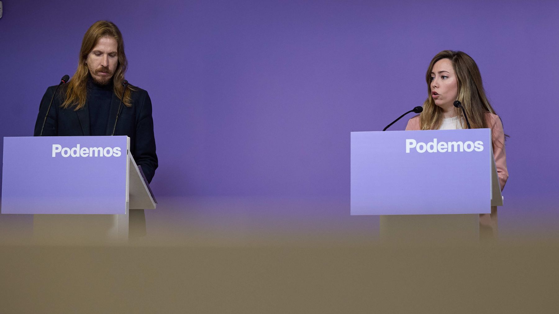 Rueda de prensa en la sede de Podemos