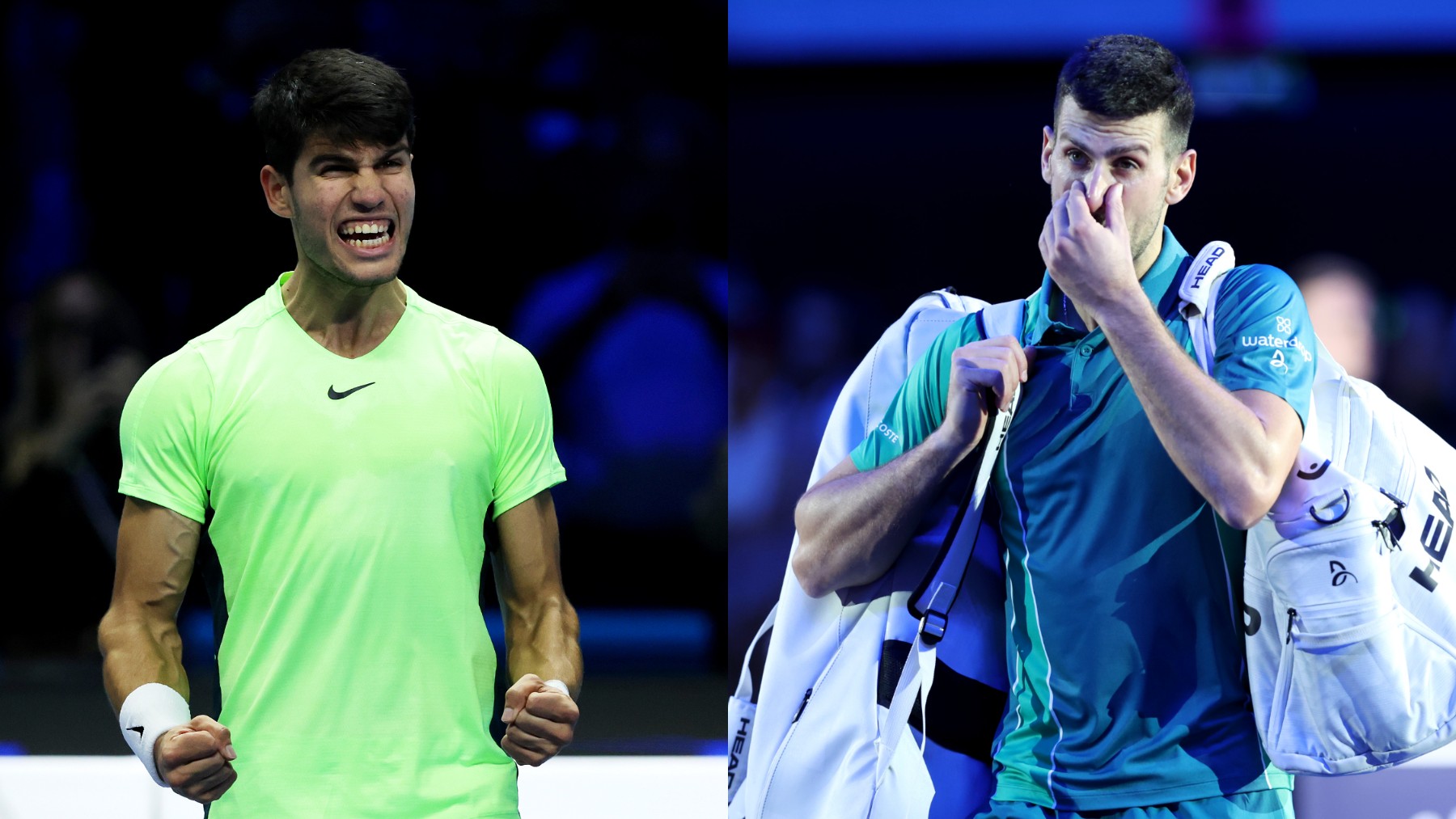 Alcaraz y Djokovic, en las ATP Finals. (Getty)