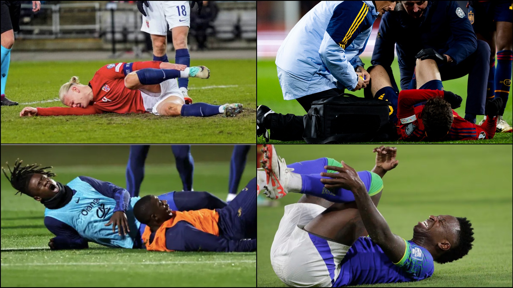 Erling Haaland, Gavi, Eduardo Camavinga y Vinicius Junior caen lesionados con sus selecciones.