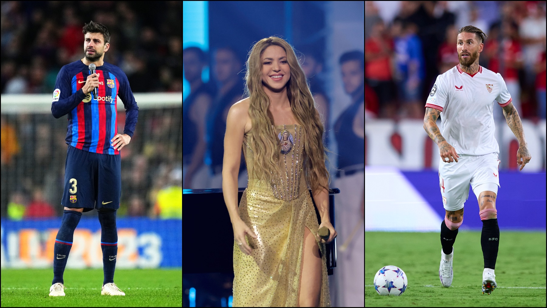 Gerard Piqué, Shakira y Sergio Ramos. (Getty)