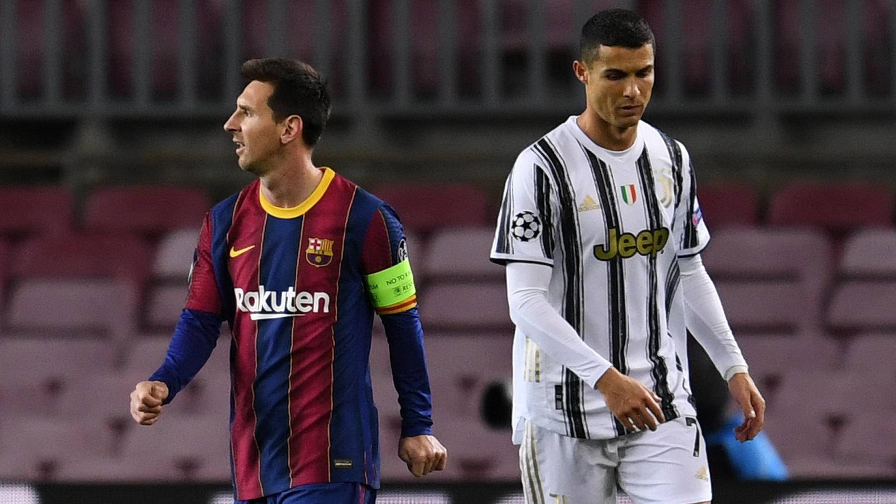 Leo Messi y Cristiano Ronaldo en el Camp Nou. (Getty)