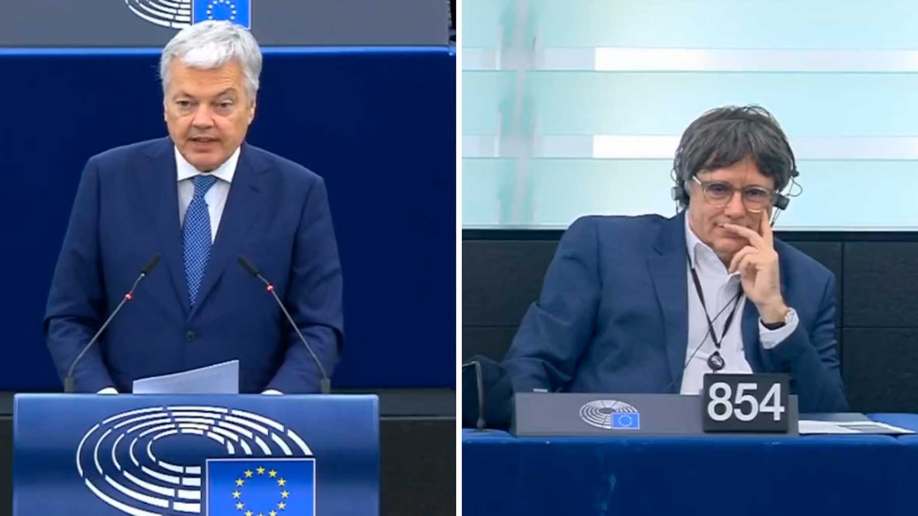 El comisario Reyndeers y Puigdemont durante el debate
