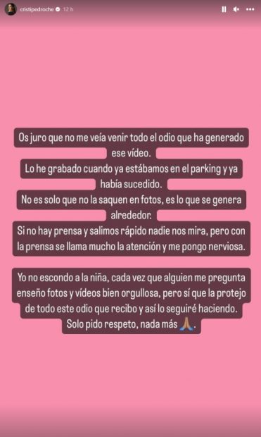 Cristina Pedroche pide respeto a la privacidad de su hija Laia