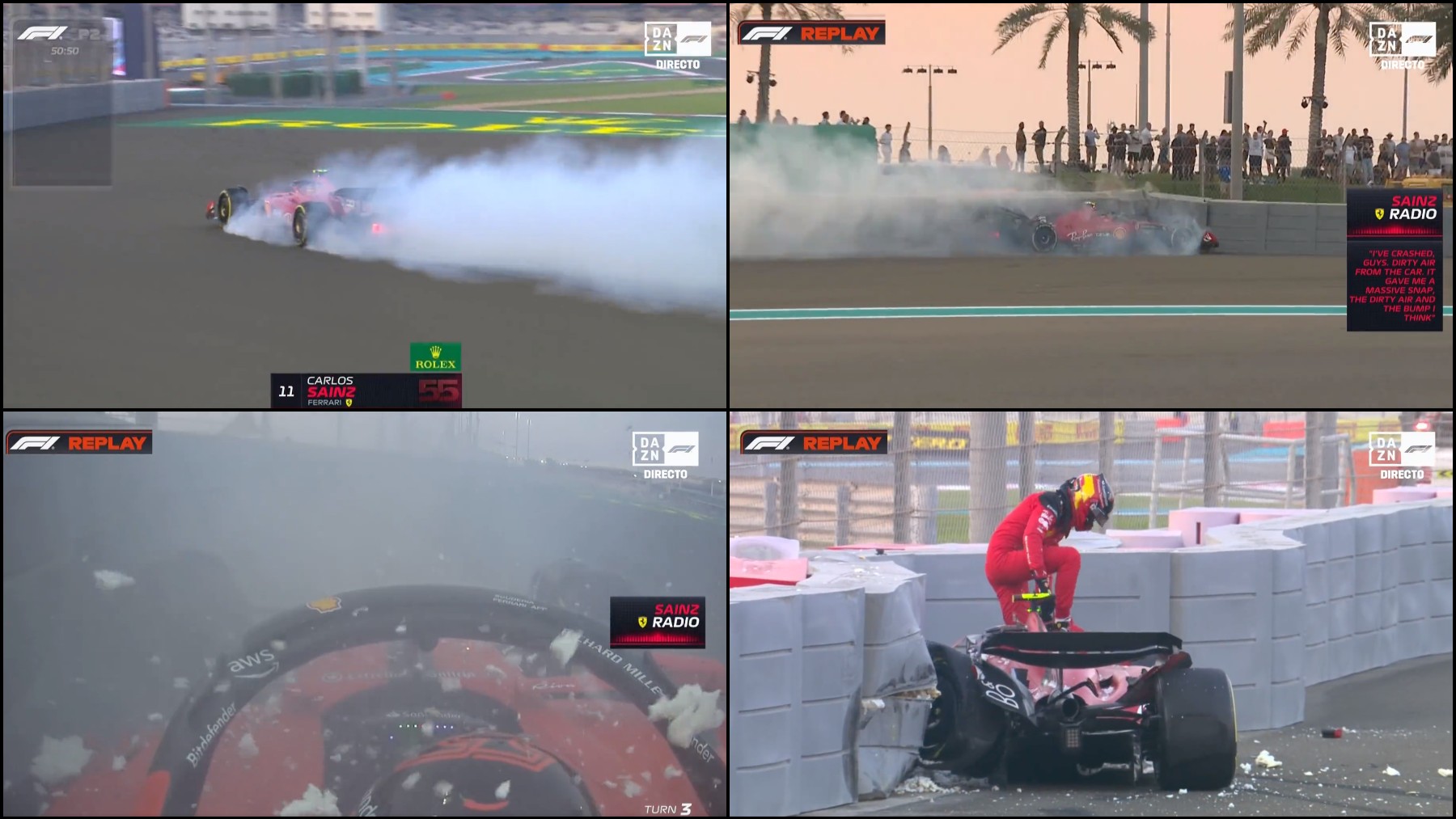 Así fue el fuerte accidente de Sainz. (DAZN)