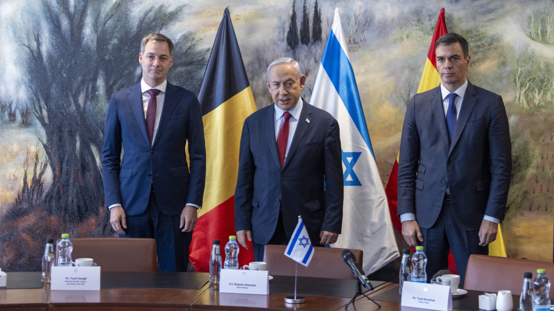 Alexander De Croo, Benjamín Netanyahu y Pedro Sánchez (Foto: Ep)