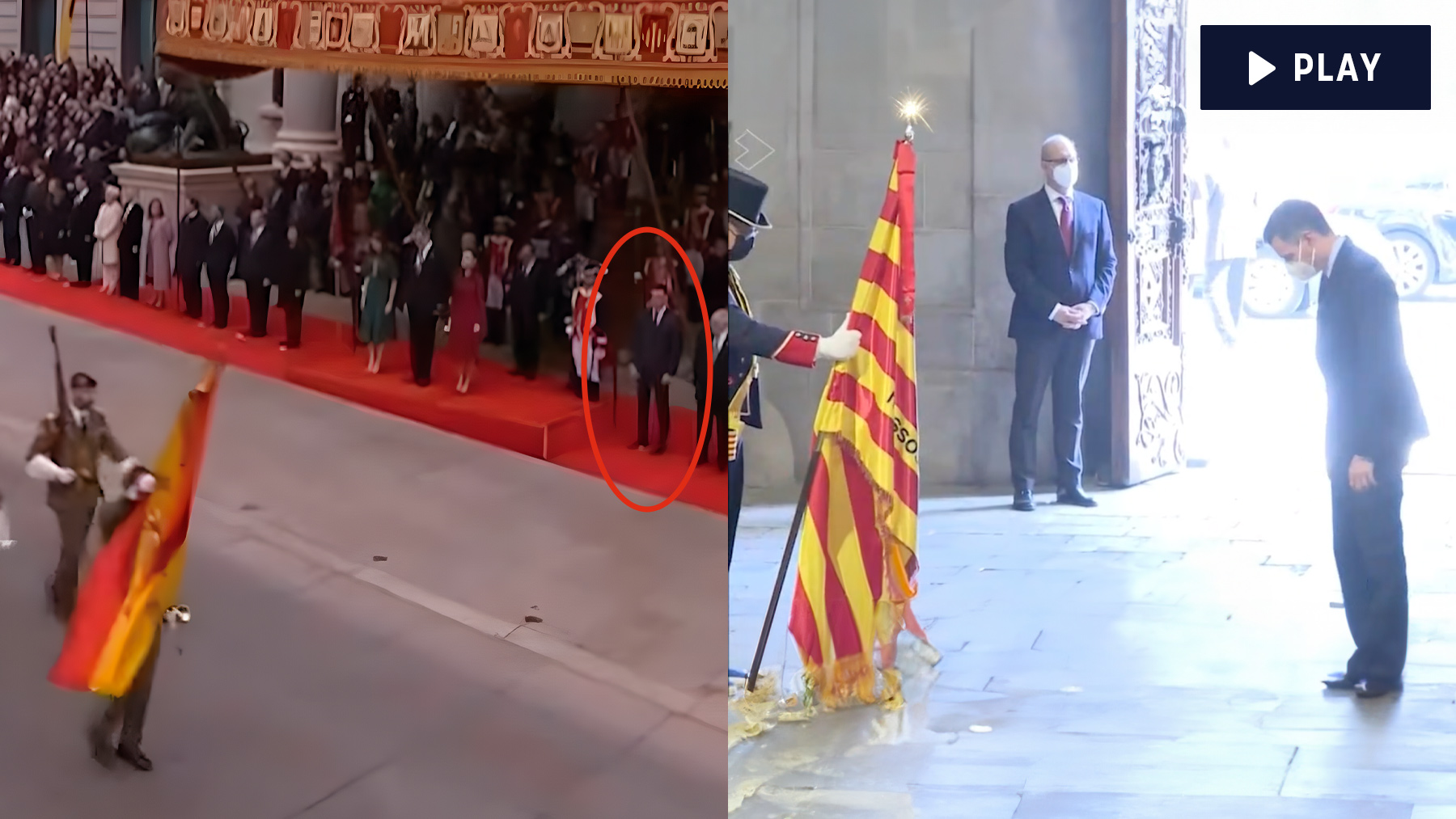 Pedro Sánchez, ante la bandera de España y ante la Senyera