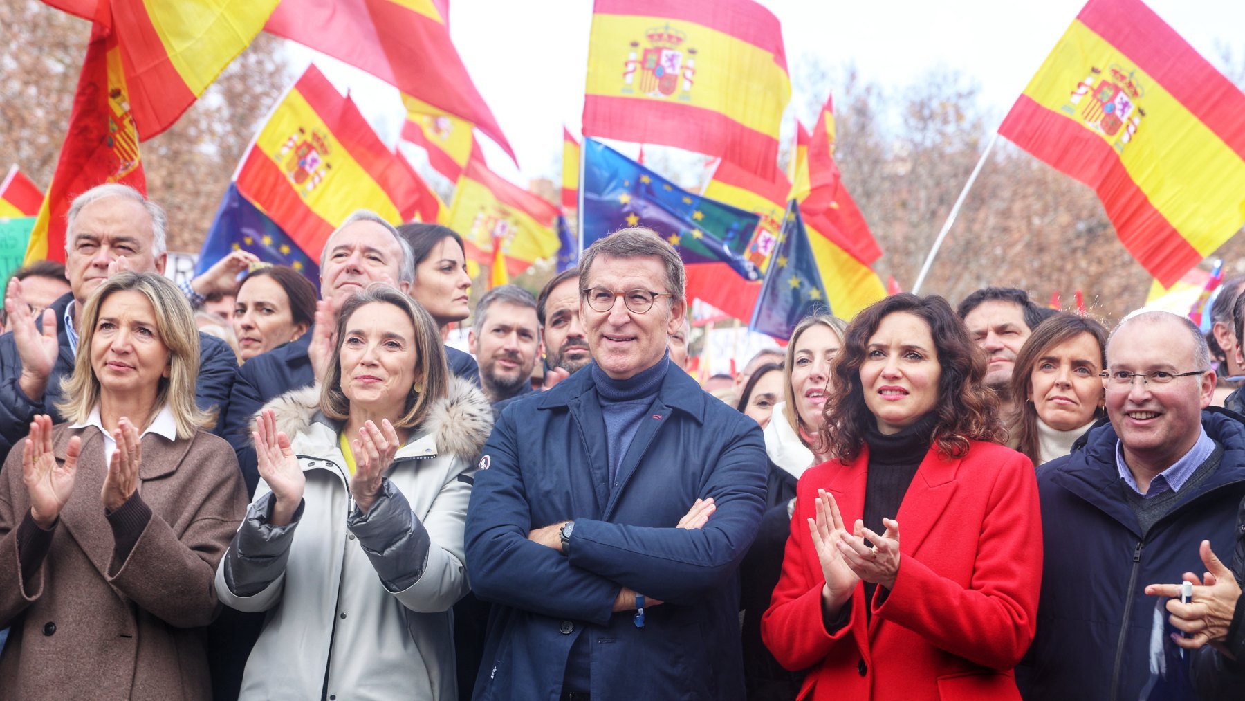 Los dirigentes del PP en la manifestación contra la amnistía. (Foto: EP)