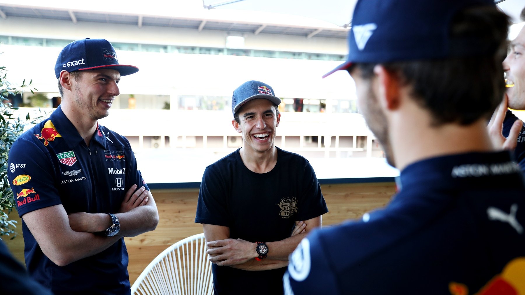 Marc Márquez y Max Verstappen juntos en un evento de Honda. (Getty)