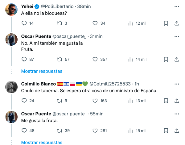 Óscar Puente contesta a los usuarios de X, antes Twitter.