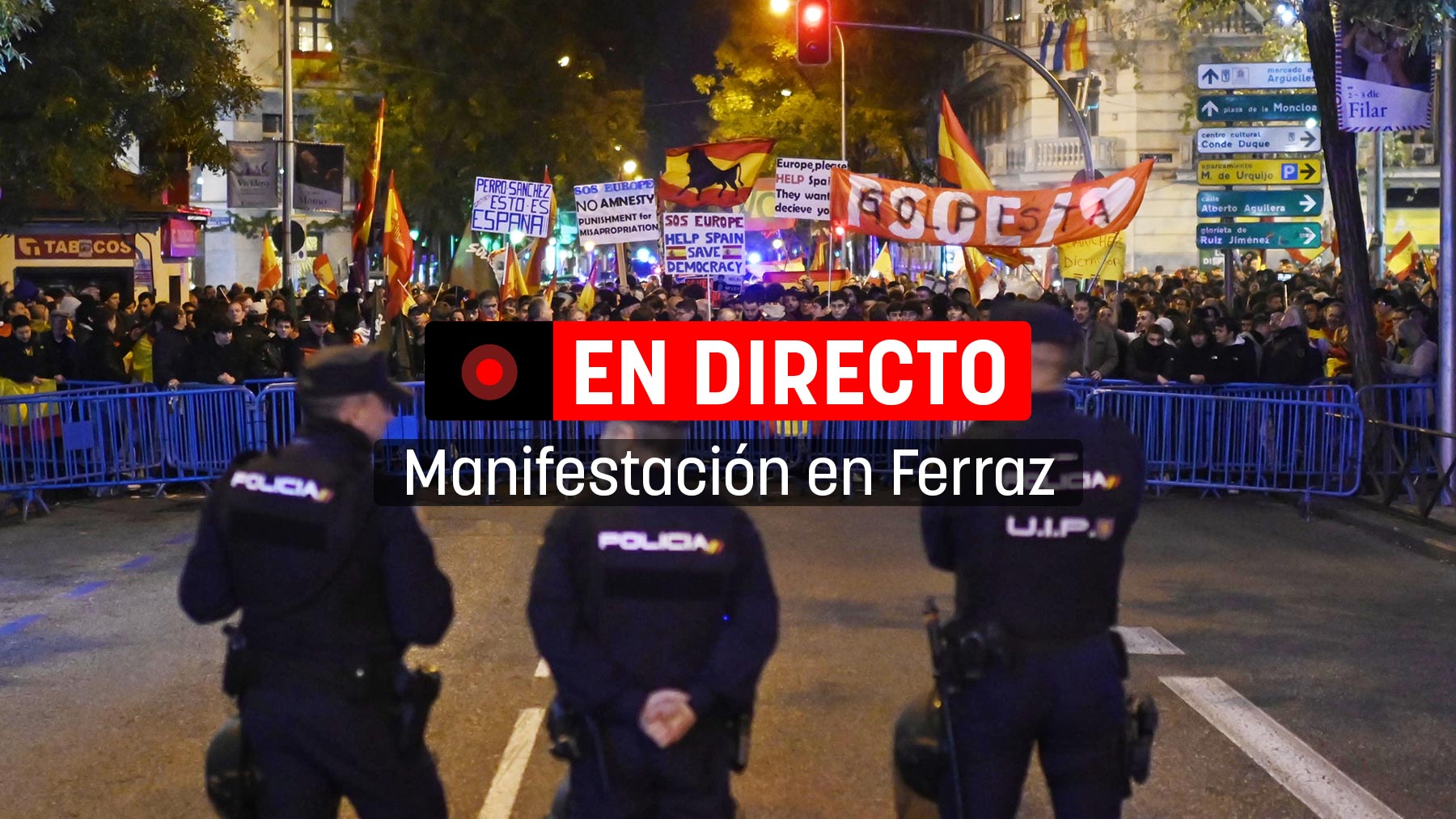 Sigue en directo las manifestaciones en la sede del PSOE en la calle Ferraz hoy