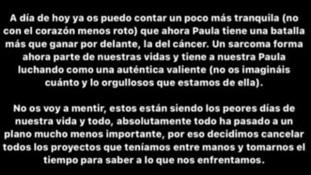 Sara Cisneros ha comunicado que su hermana Paula padece cáncer