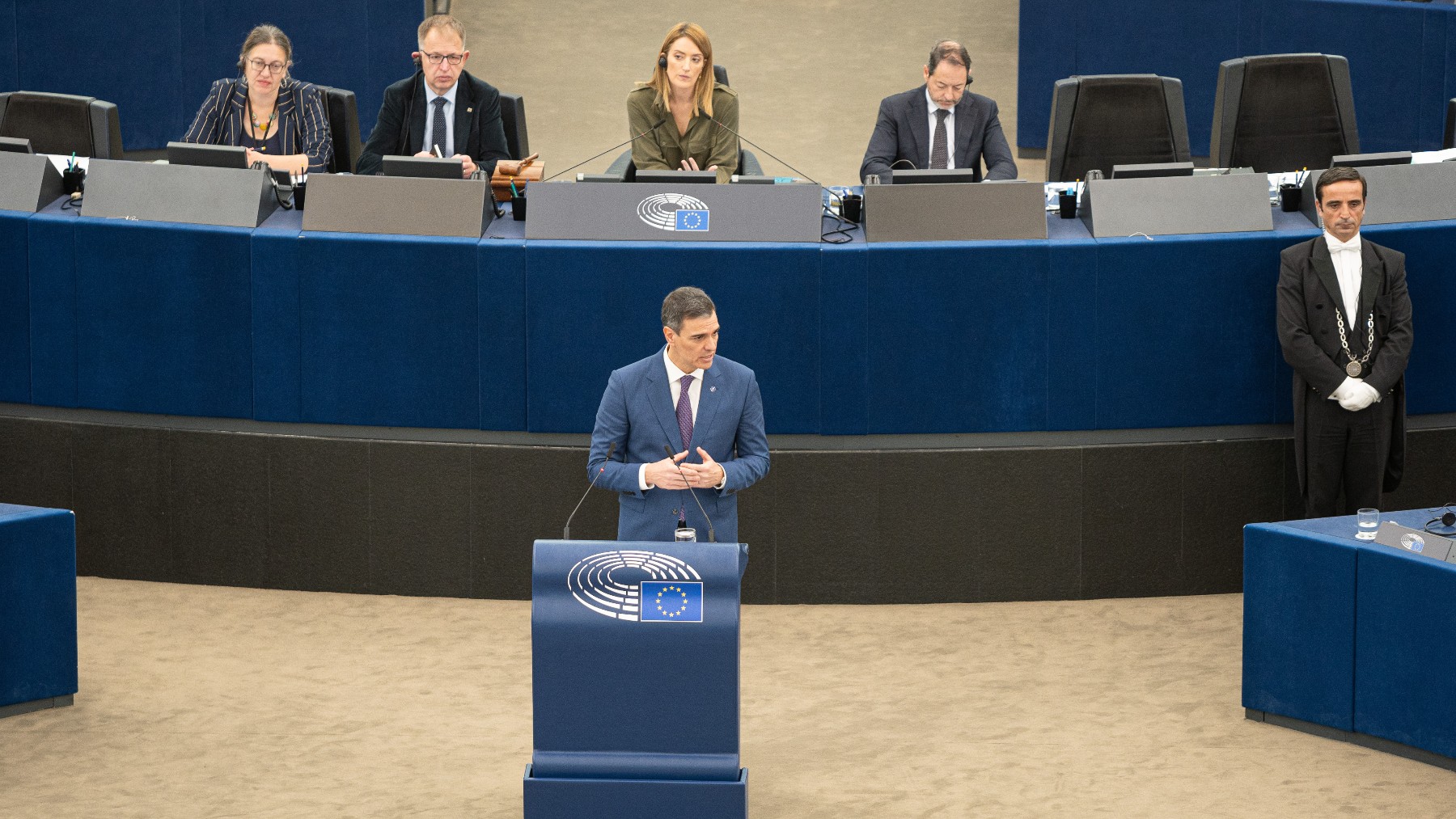 Pedro Sánchez en su intervención en Estrasburgo.