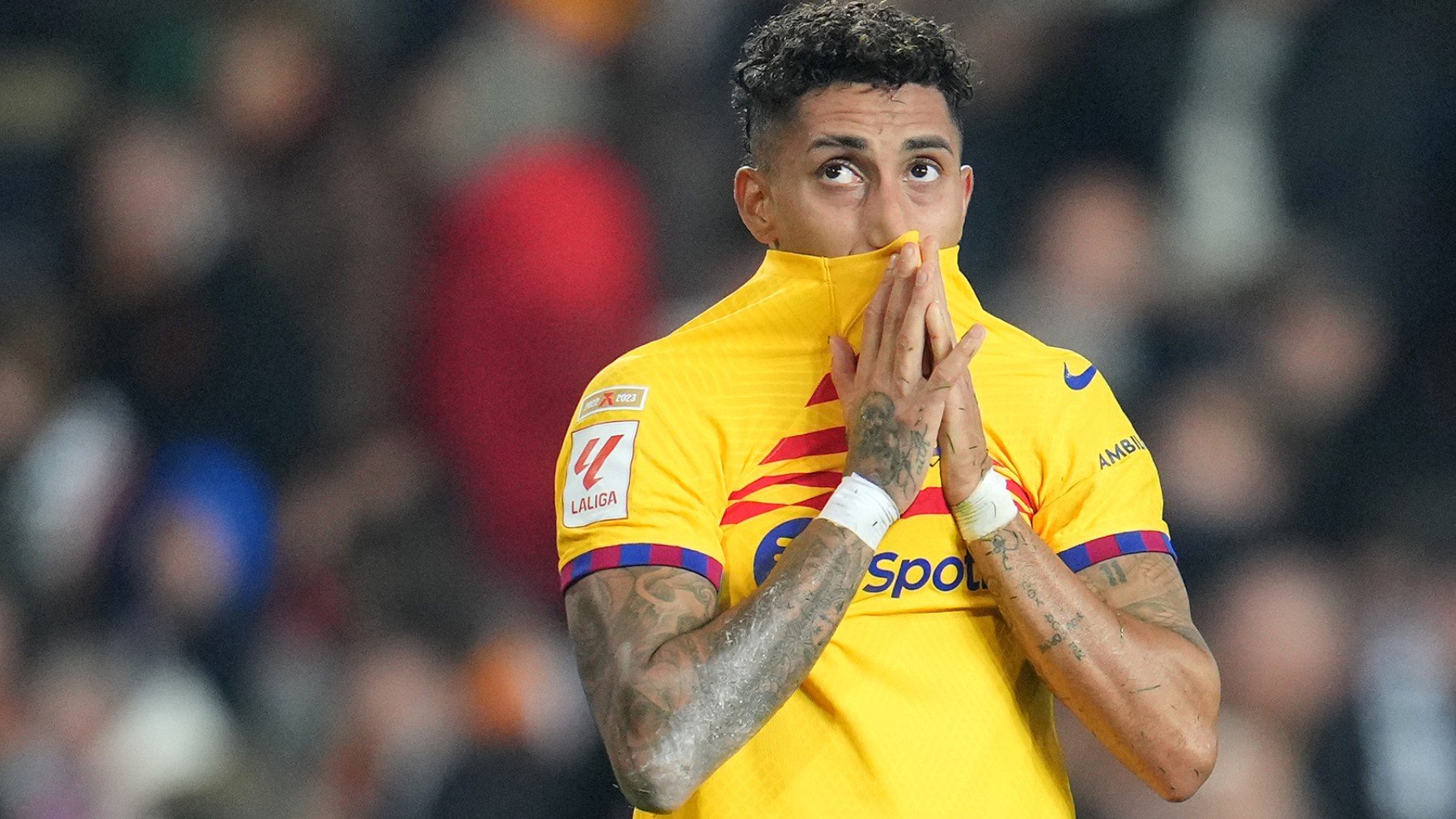 Raphinha, durante un partido del Barcelona. (Getty)