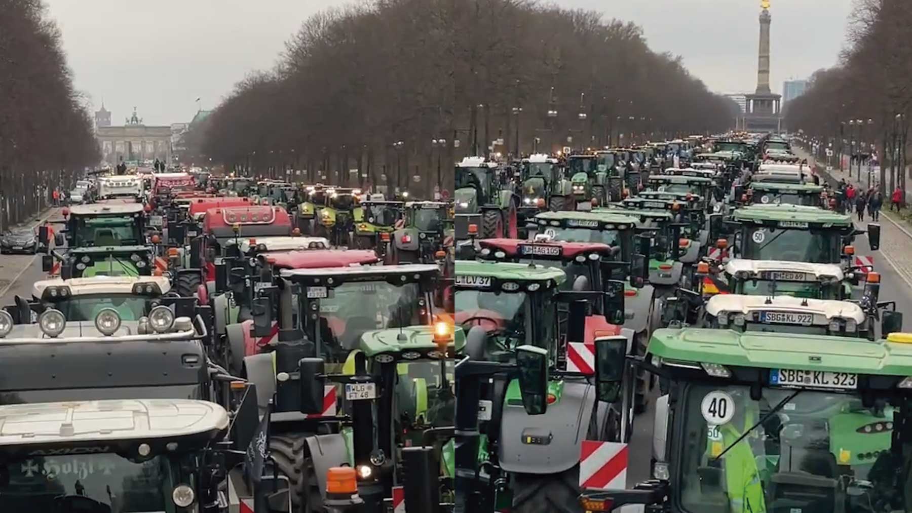 Tractores ocupando la calle en Berlín (Alemania).