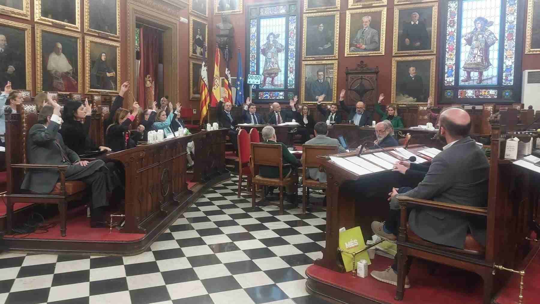 Imagen de la votación que ha tenido lugar en el salón de plenos de Palma.