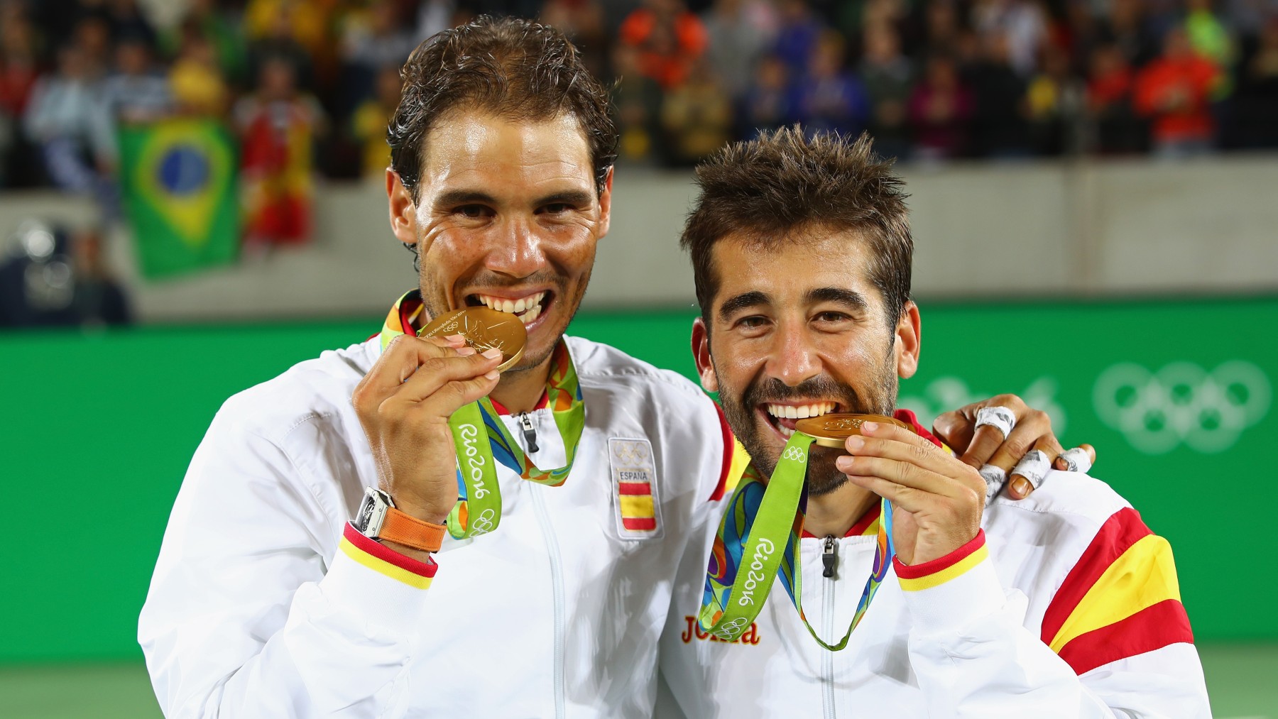 Rafa Nadal y Marc López, con la medalla de oro en los Juegos Olímpicos de Río. (Getty)