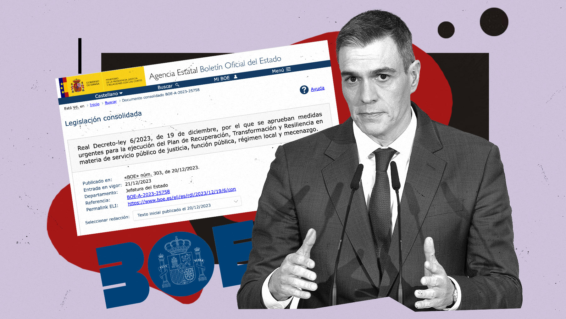 Pedro Sánchez y la normativa legal publicada en el BOE.