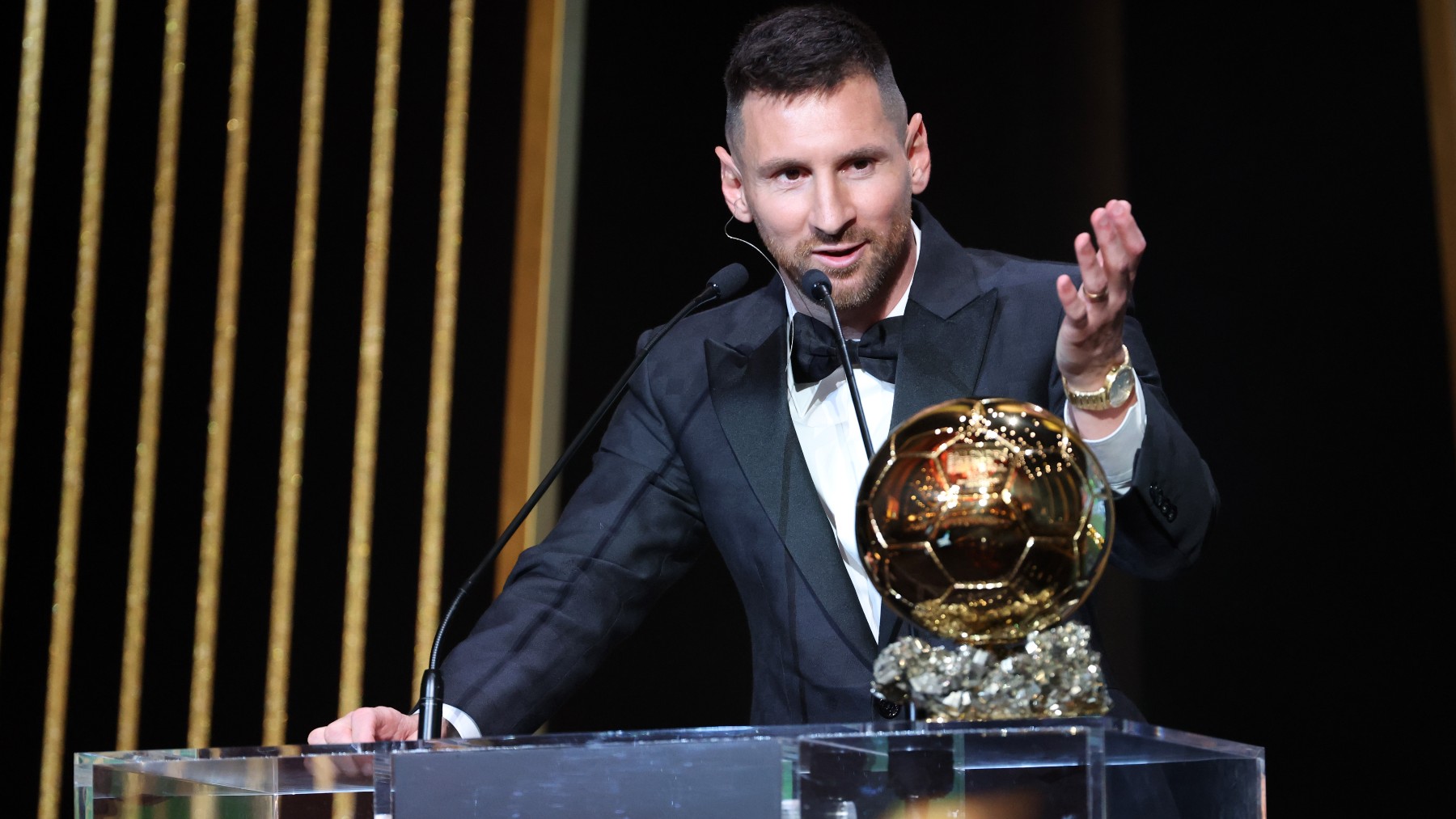 Leo Messi, tras recibir su octavo Balón de Oro. (Getty)