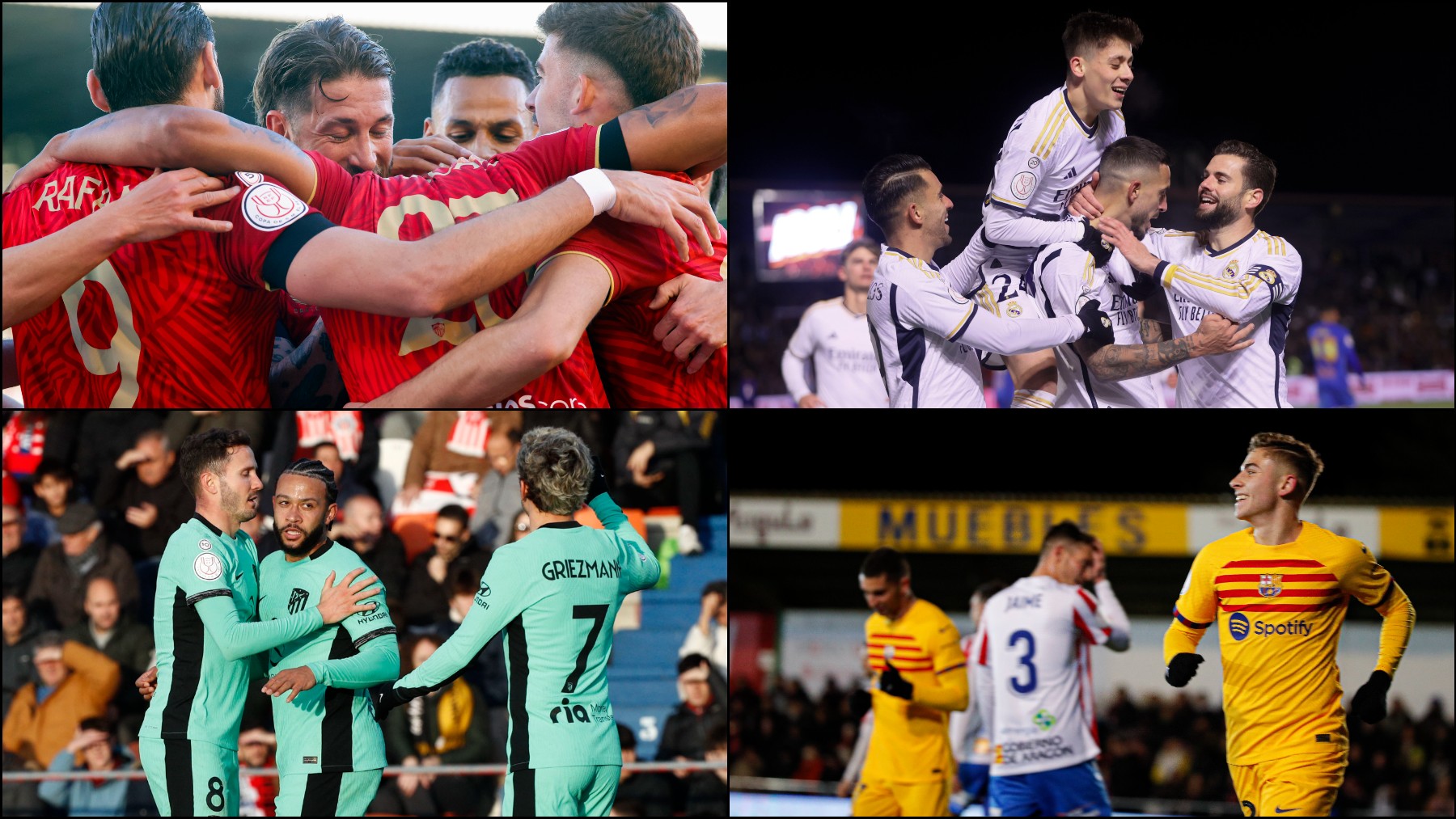 Sevilla, Atlético de Madrid, Barcelona y Real Madrid se clasificaron para octavos de la Copa del Rey