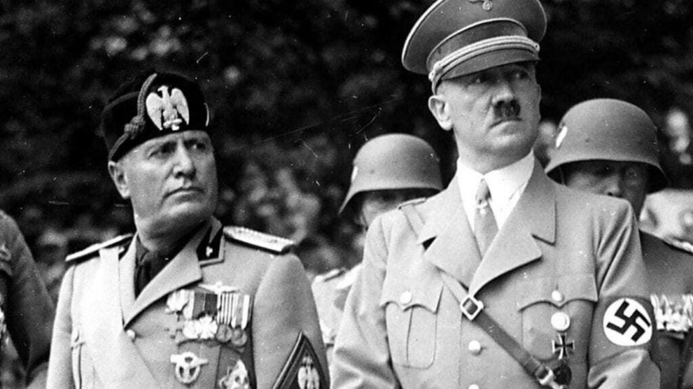 Mussolini y Hitler. Foto de archivo.