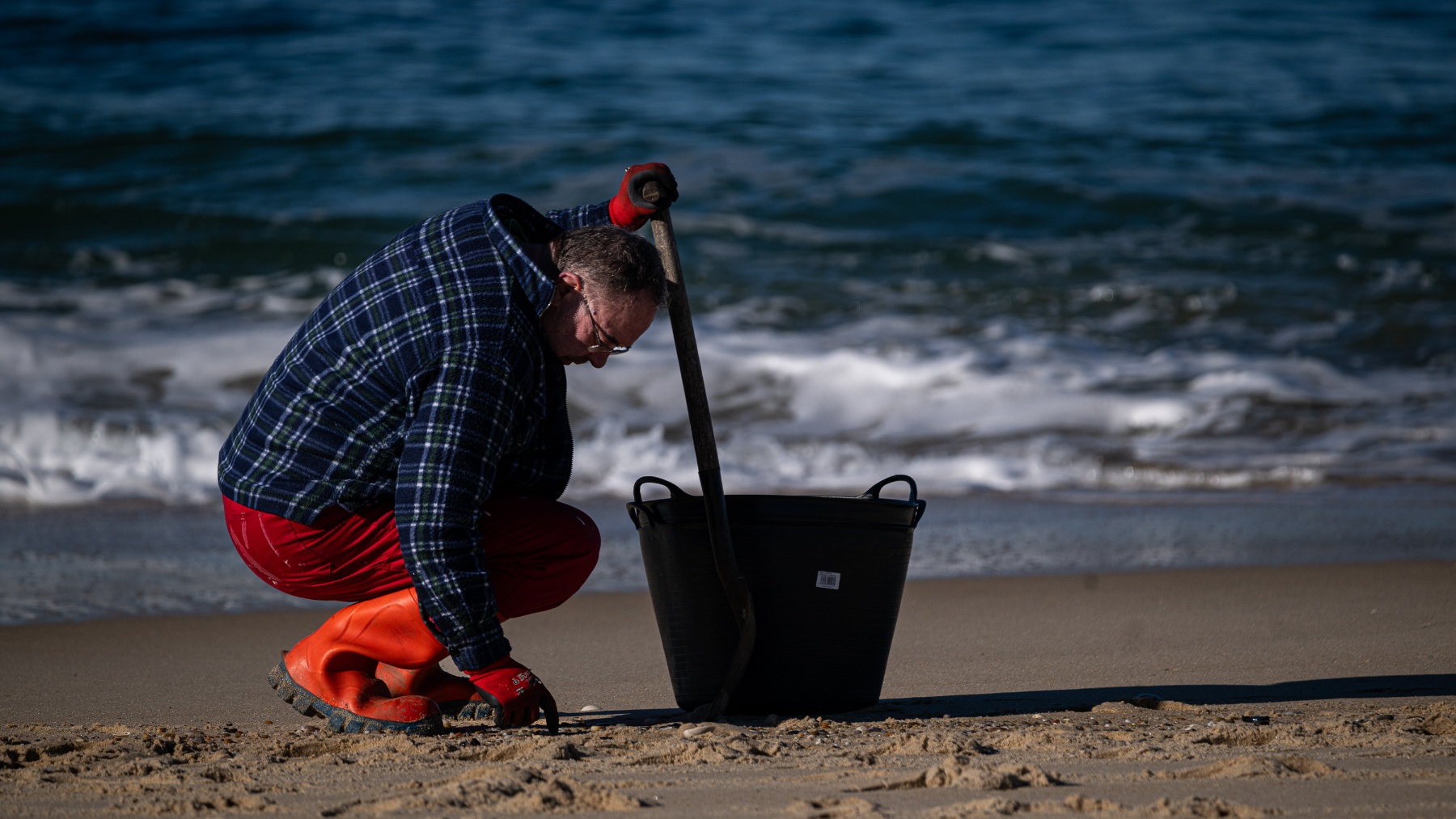 Voluntarios hacen una recogida de pellets en una playa de Galicia el pasado 7 de enero (Foto: Europa Press)